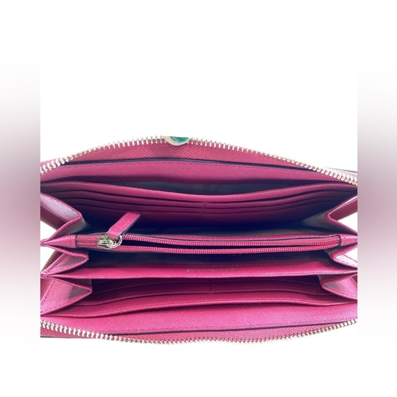 Michael Kors Two Tone Red Leather Jet Set Continental Wallet Gold Accents - Picture 5 of 5